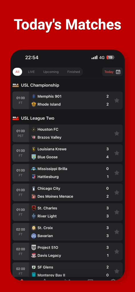 Today's soccer match scores and schedule on the Yacine Match app