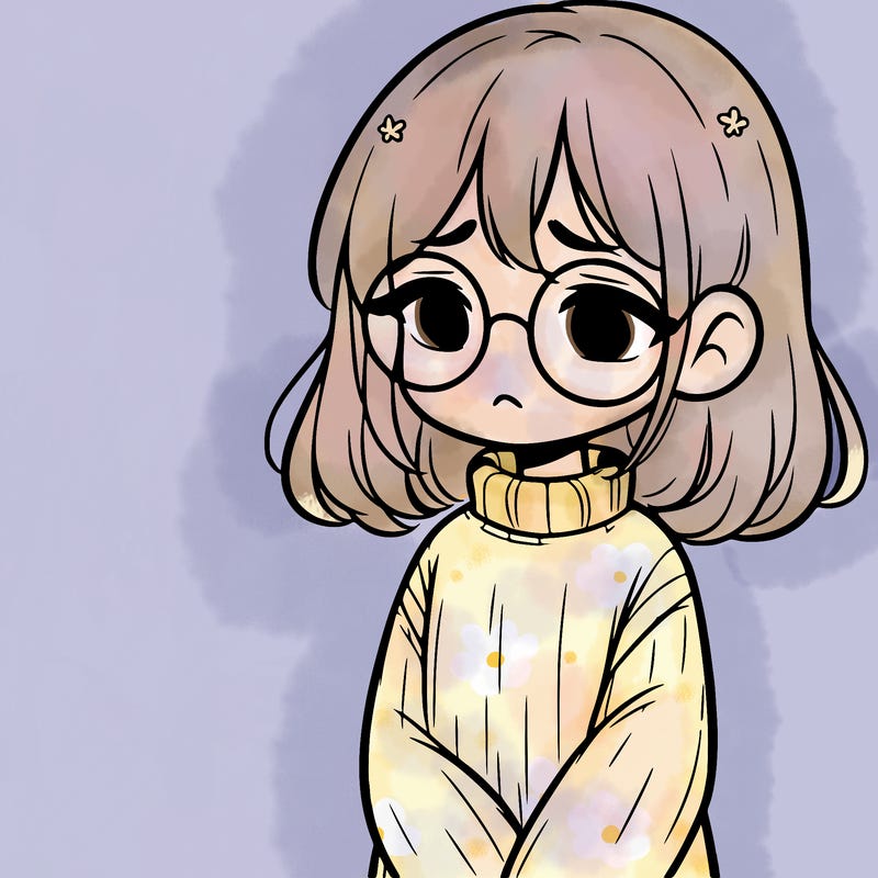 sad girl with glasses in a sweater