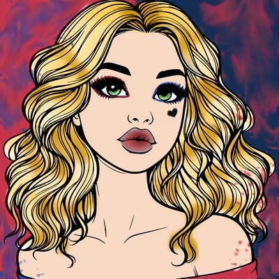 realistic girl with wavy hair and lips
