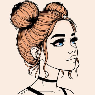 realistic girl with buns on the top of her head