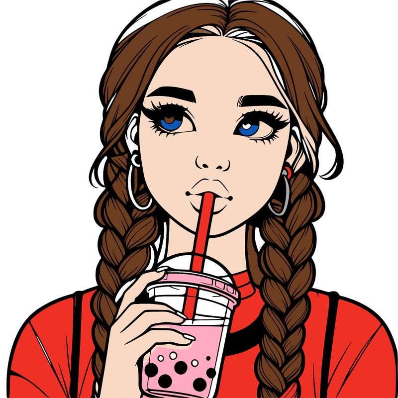 realistic girl with braided hair drinking boba