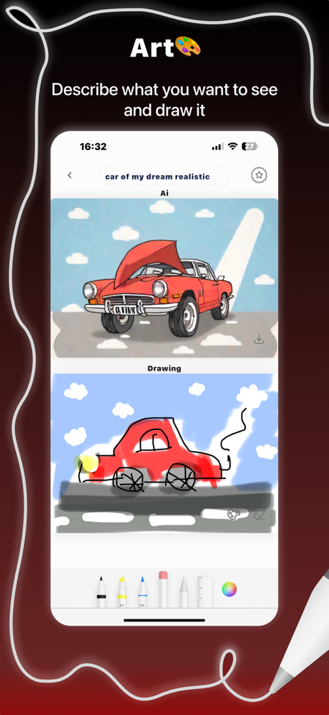 Your Drawing To Art : Picasso - Side-by-side comparison of a simple hand-drawn sketch and its AI-generated realistic art transformation.