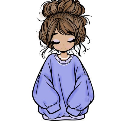 girl with baggy sweatshirt and messy bun