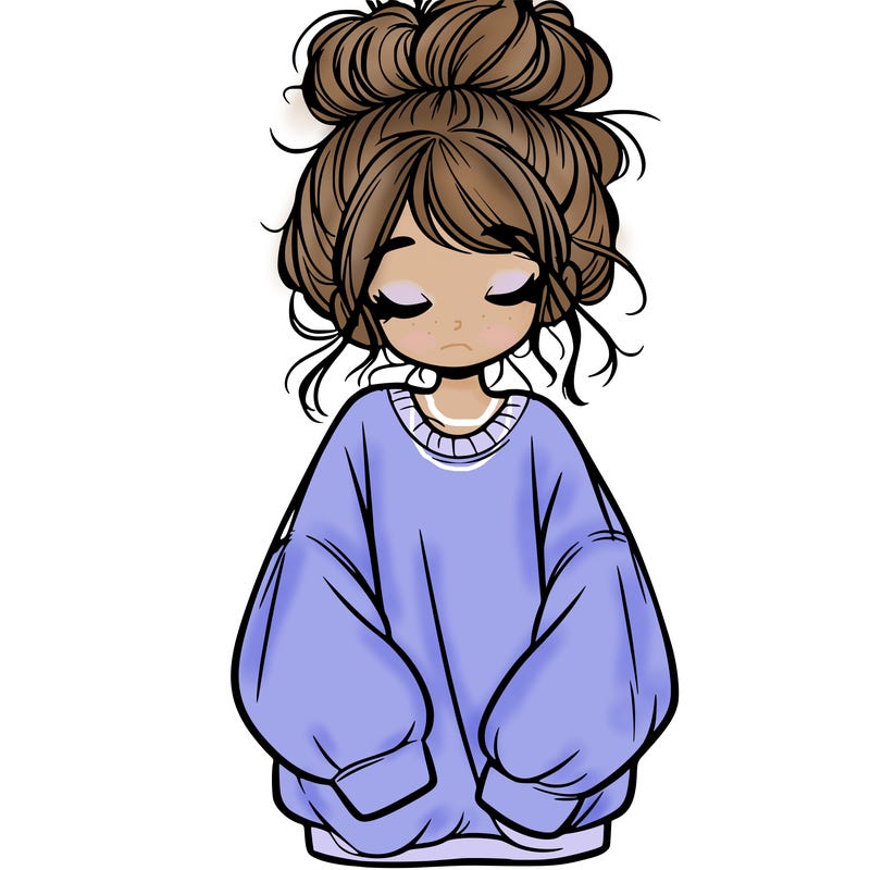 girl with baggy sweatshirt and messy bun