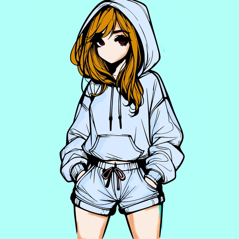 realistic girl in shorts and hoodie