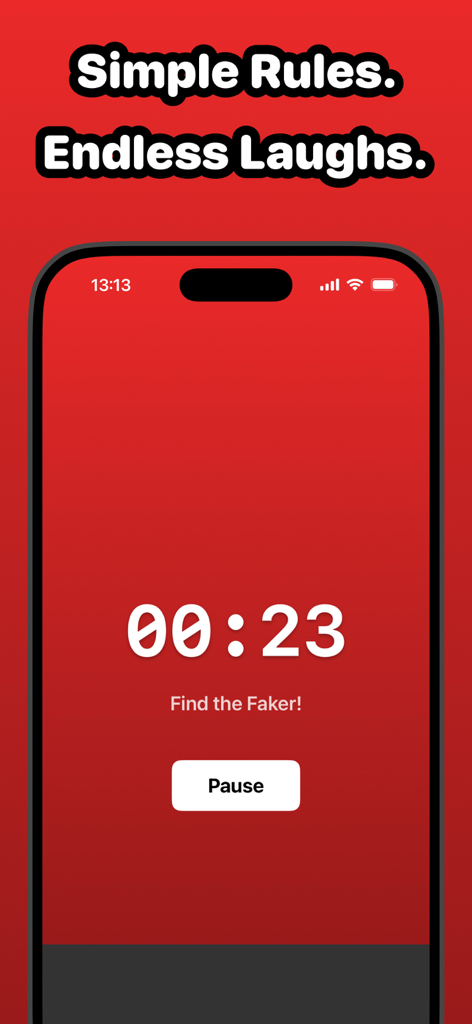 Faker: Who is Lying? Game - Interface do jogo móvel Faker mostrando um cronômetro de 23 segundos e o prompt Encontre o Faker