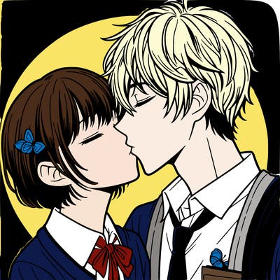 anime girl and boy kissing