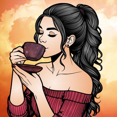 realistic woman drinking tea