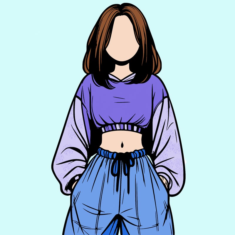 realistic girl faceless with baggy pants and a crop top