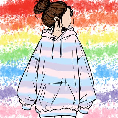 realistic girl with a oversized sweatshirt on and a bun