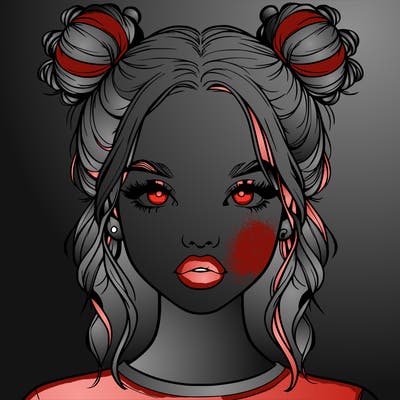 realistic girl with two buns in hair and lips