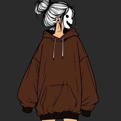 realistic girl with a oversized sweatshirt on and a bun