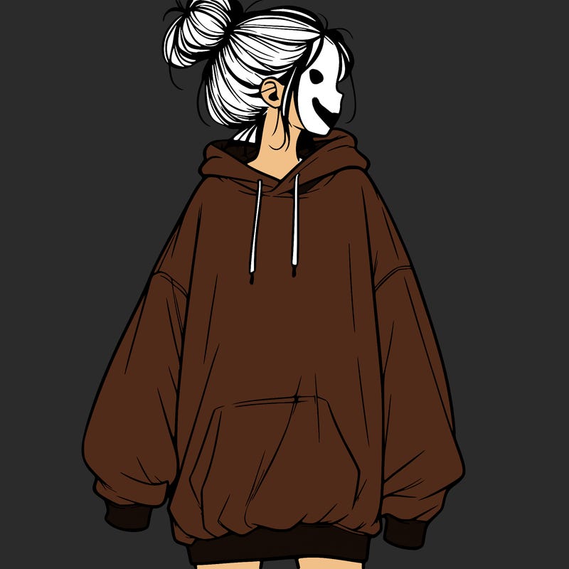 realistic girl with a oversized sweatshirt on and a bun