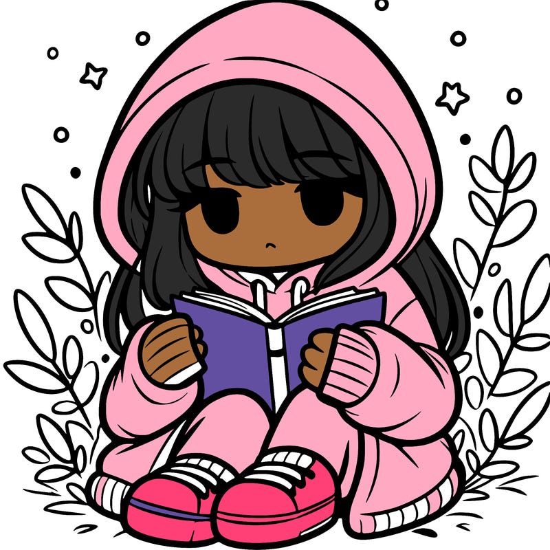 girl in oversized hoodie reading a book