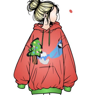realistic girl with a oversized sweatshirt on and a bun
