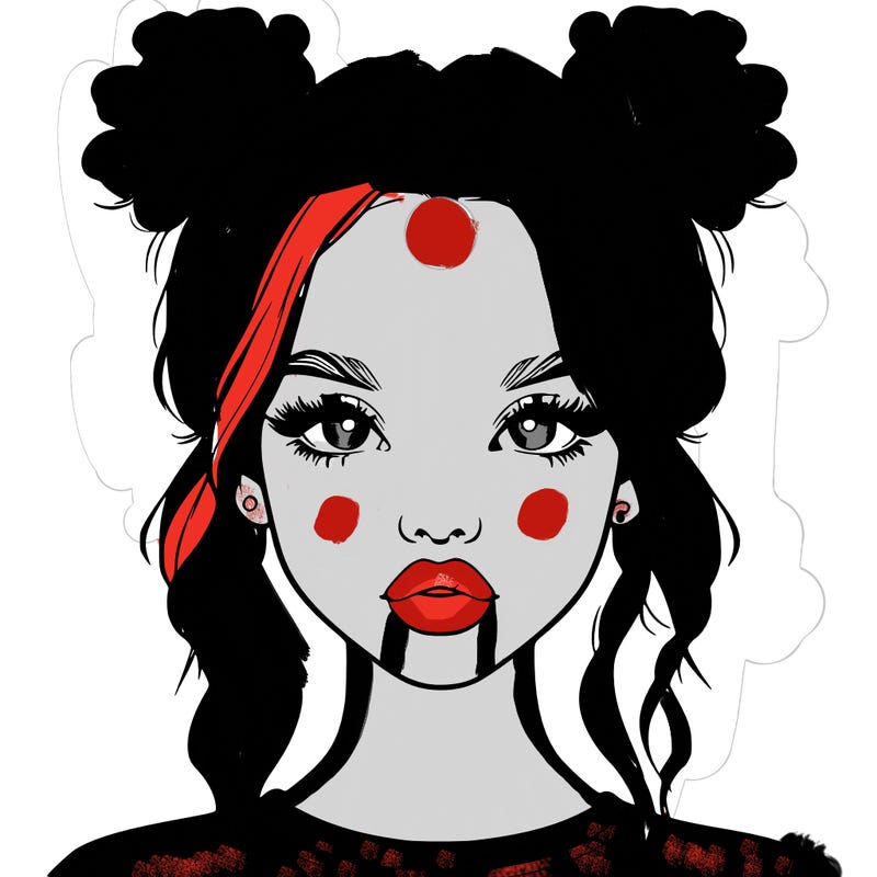 realistic girl with two buns in hair and lips