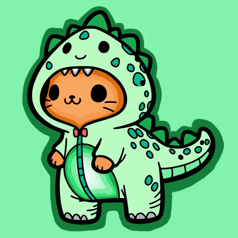 cat in dino onsie