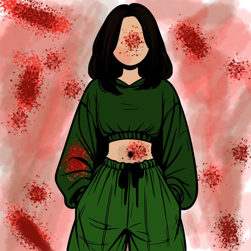 realistic girl faceless with baggy pants and a crop top