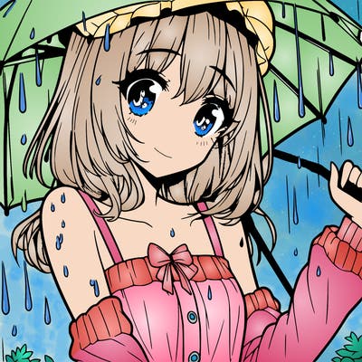pretty anime girl in the rain