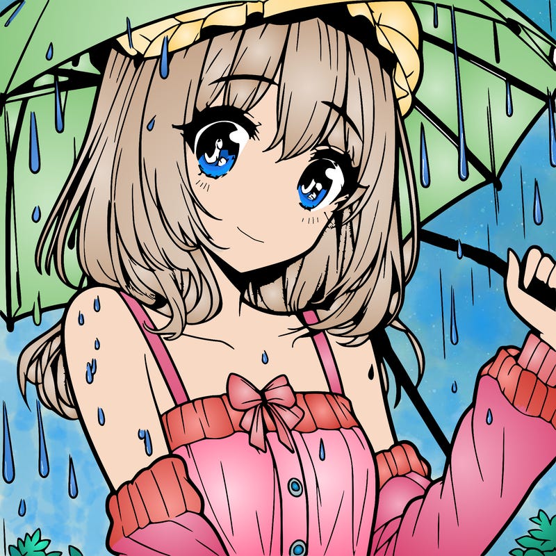 pretty anime girl in the rain