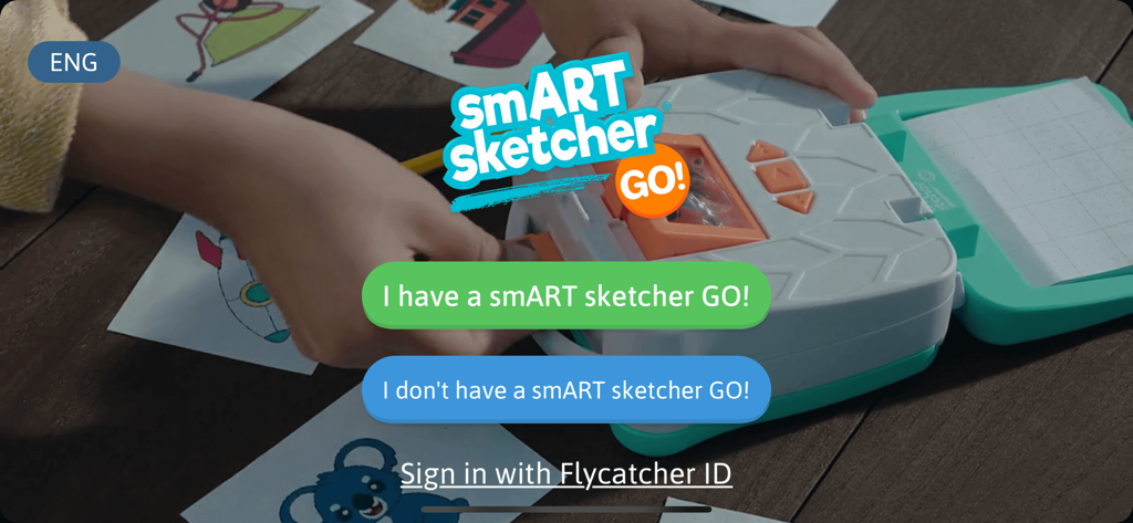Startbildschirm der smART sketcher GO App mit Optionen für Geräteverbindungen und Zeichenaktivitäten