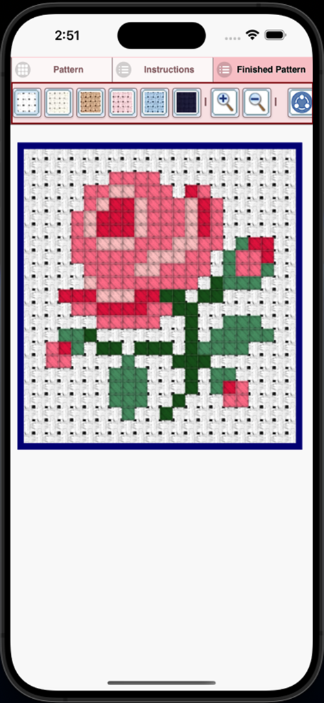 Cross Stitch Pattern Creator - Finished pink rose cross stitch pattern preview in app