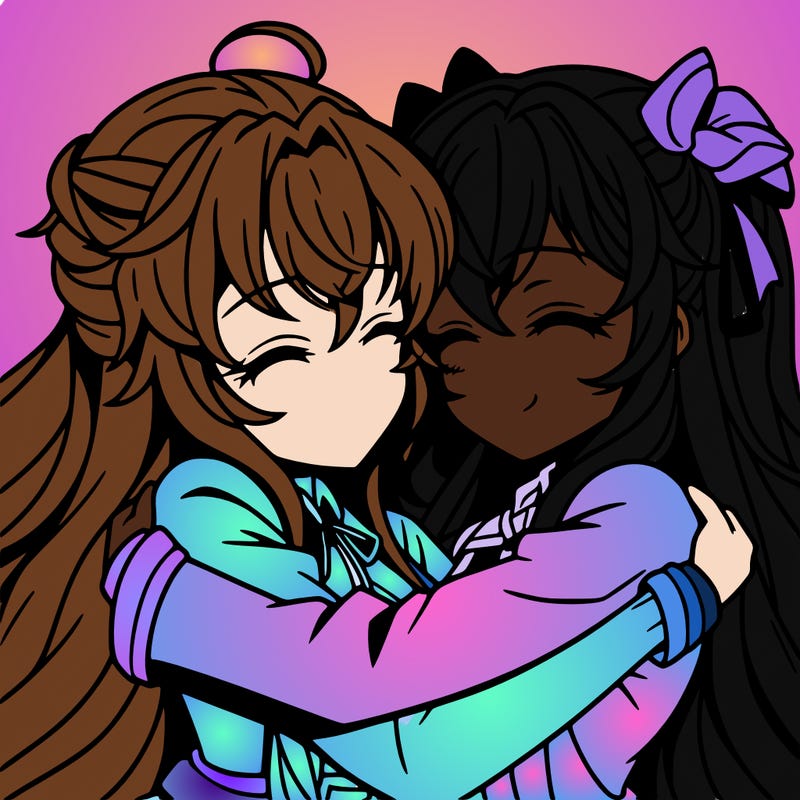 two girls anime hugging