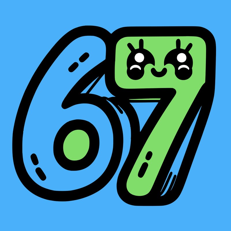 the numbers 67