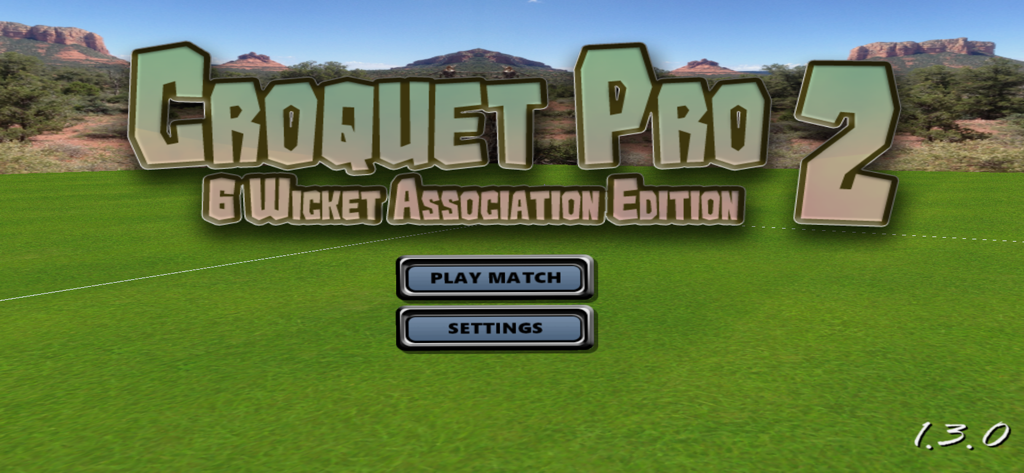 Croquet Pro 2 - The main menu screen of Croquet Pro 2 Association Edition showing options to play a match or access settings.