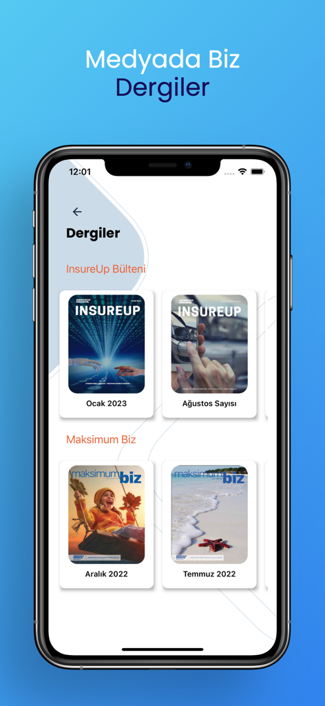 Biz Bize app screen showing a collection of internal corporate magazines and newsletters for employees.