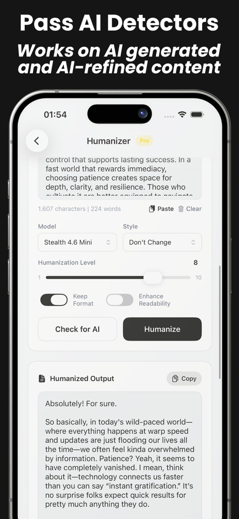 Stealth Writer Humanizer AI - Interface of the Stealth Writer AI app showing tools to humanize text and bypass AI detectors