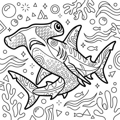 Unleash your inner artist with this dynamic Pop Art hammerhead shark coloring page. Its bold lines and playful patterns offer an exciting challenge for colorists of all ages.