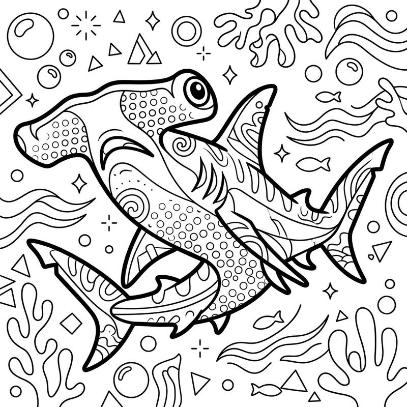 Unleash your inner artist with this dynamic Pop Art hammerhead shark coloring page. Its bold lines and playful patterns offer an exciting challenge for colorists of all ages.