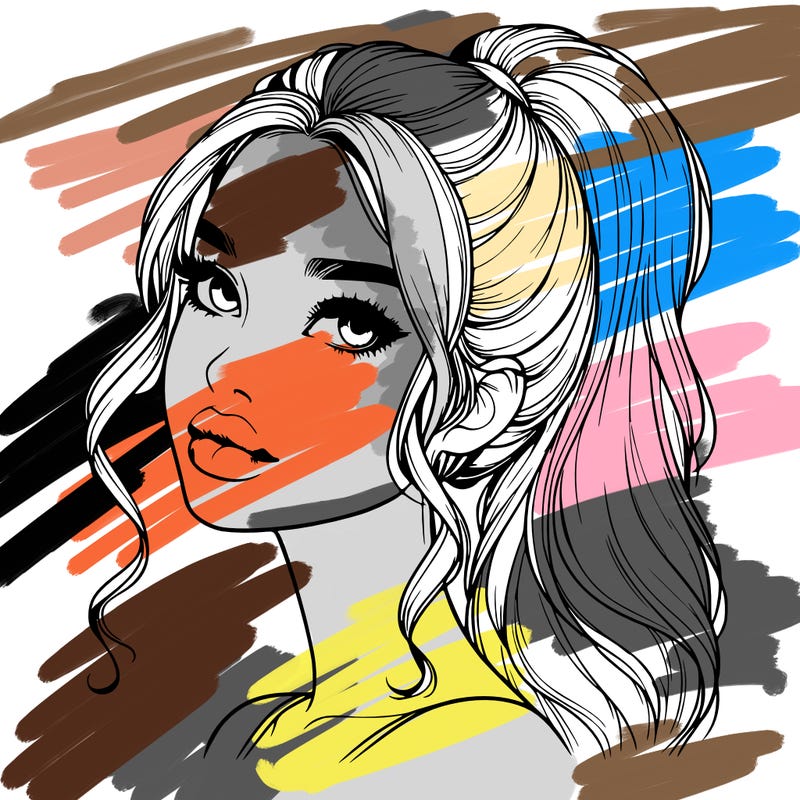 realistic girl with a ponytail on her hair and lips