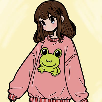 girl wearing frogging sweatshirt