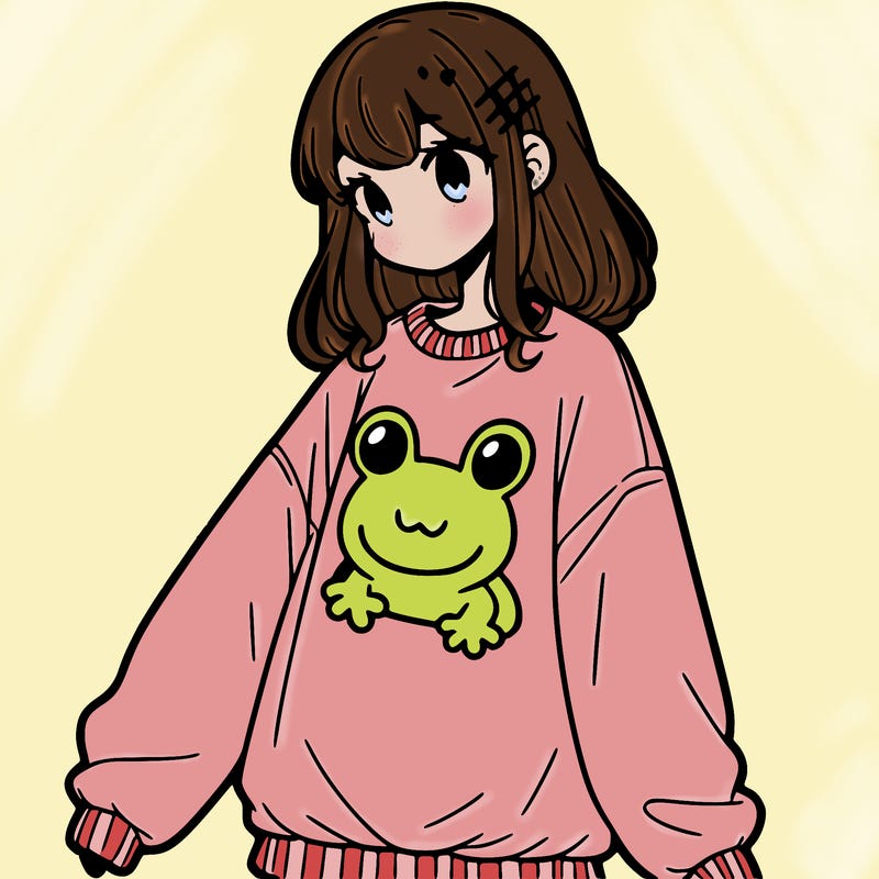 girl wearing frogging sweatshirt