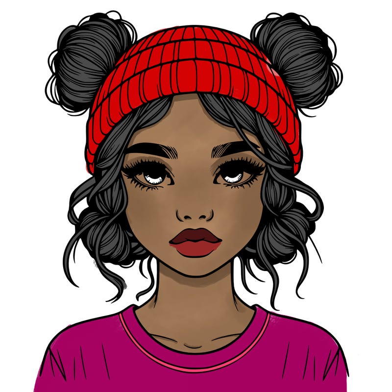 realistic girl with buns in her hair with a beanie on