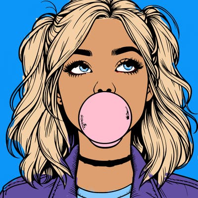 realististic girl blowing bubble -gum