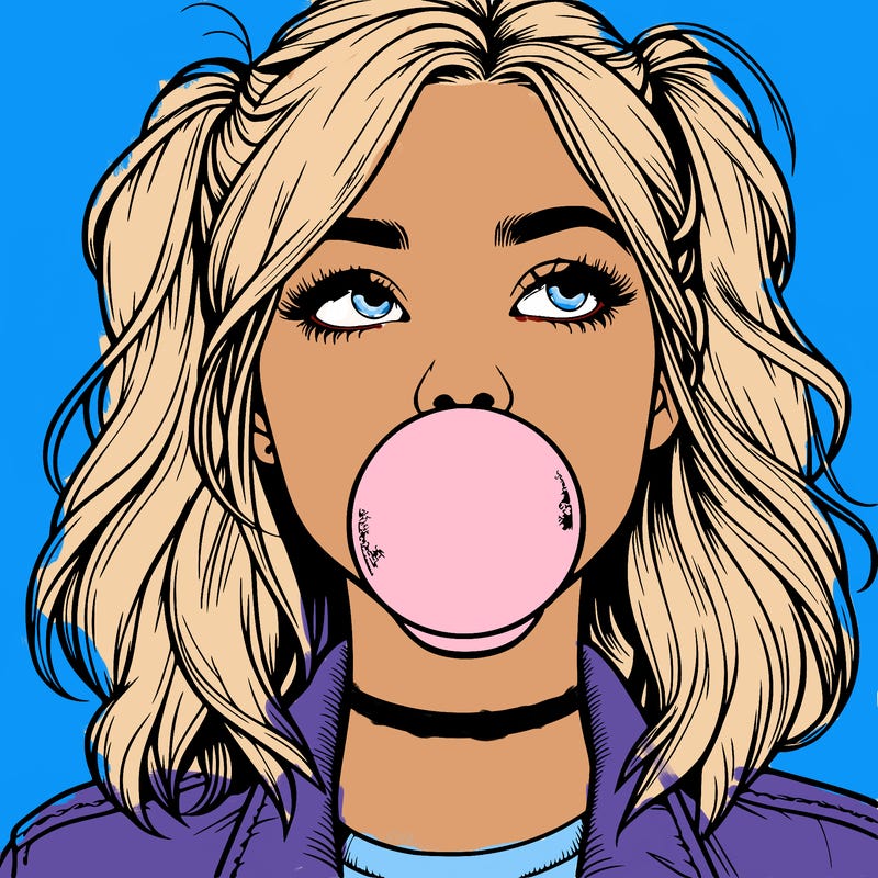 realististic girl blowing bubble -gum