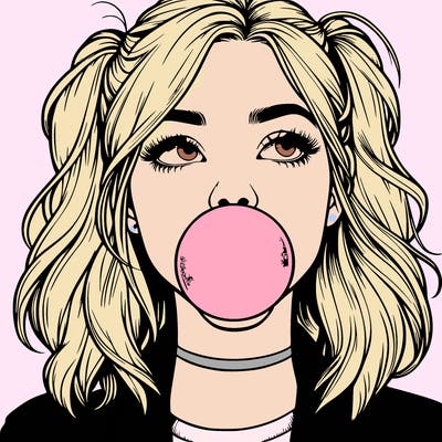 realististic girl blowing bubble -gum