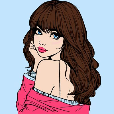 realistic girl with bangs looking over her shoulder