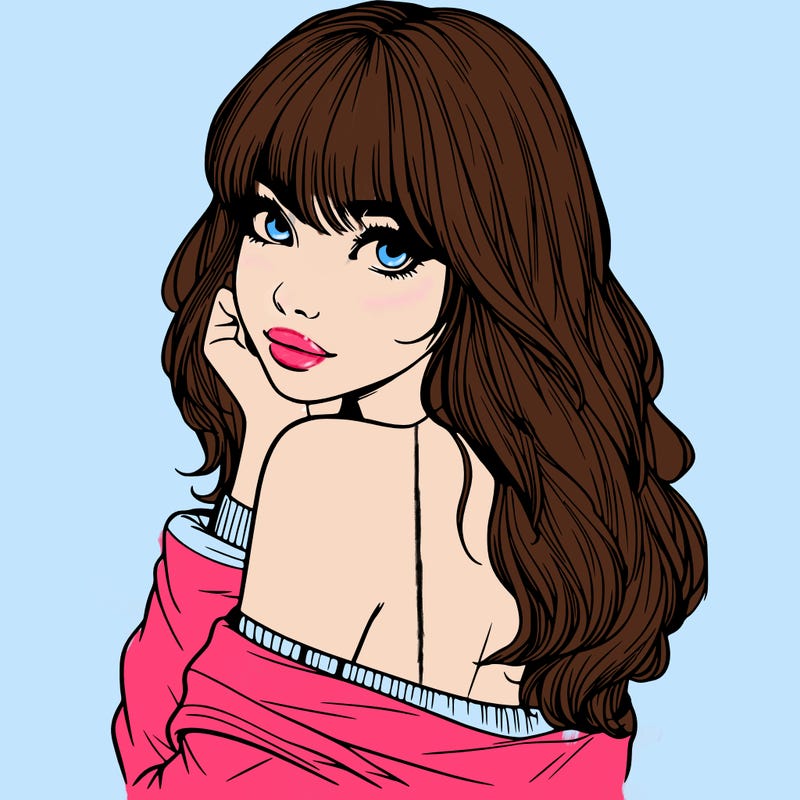 realistic girl with bangs looking over her shoulder