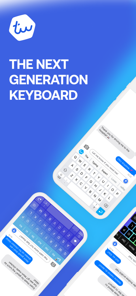 Typewise Custom Keyboard - Promotional screen for Typewise Custom Keyboard showing different color themes and the next generation interface on mobile devices
