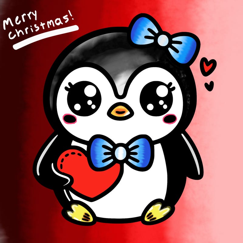 cute penguin with bow tie holding heart