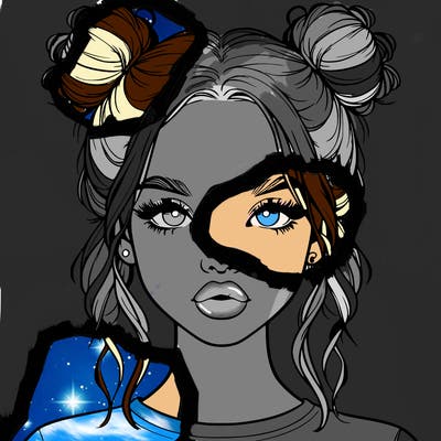 realistic girl with two buns in hair and lips