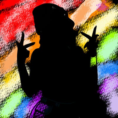 realistic teenage girl with braids and a beanie and crop top doing 🫶🏼