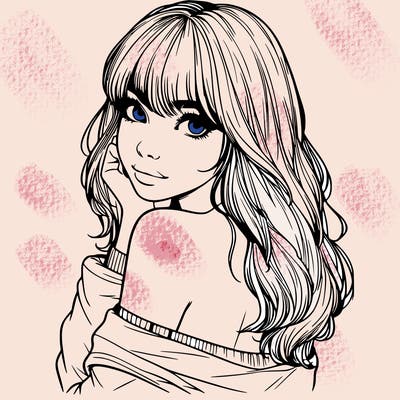 realistic girl with bangs looking over her shoulder