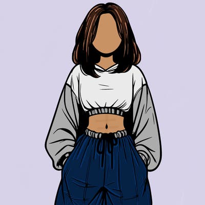 realistic girl faceless with baggy pants and a crop top