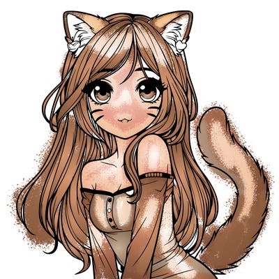 realistic girl with cat ears and tail