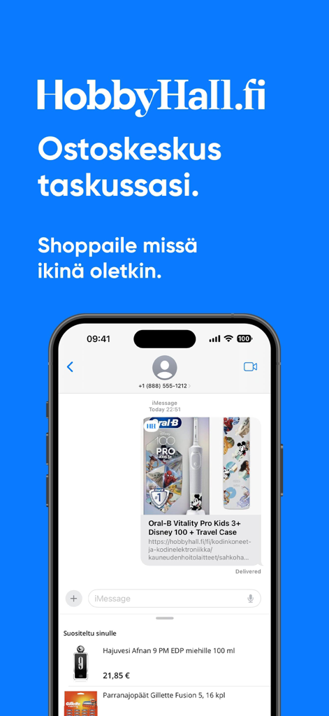 Hobbyhall.fi verkkokauppa - HobbyHall.fi mobile shopping app with product listings and messaging feature